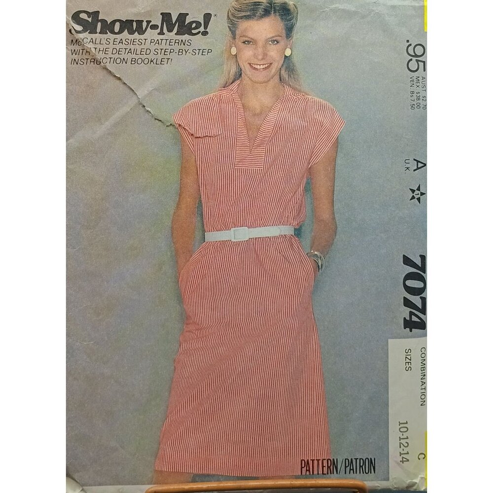 McCalls 7074 Vintage Sewing Pattern Misses Dress Sizes 10-12-14